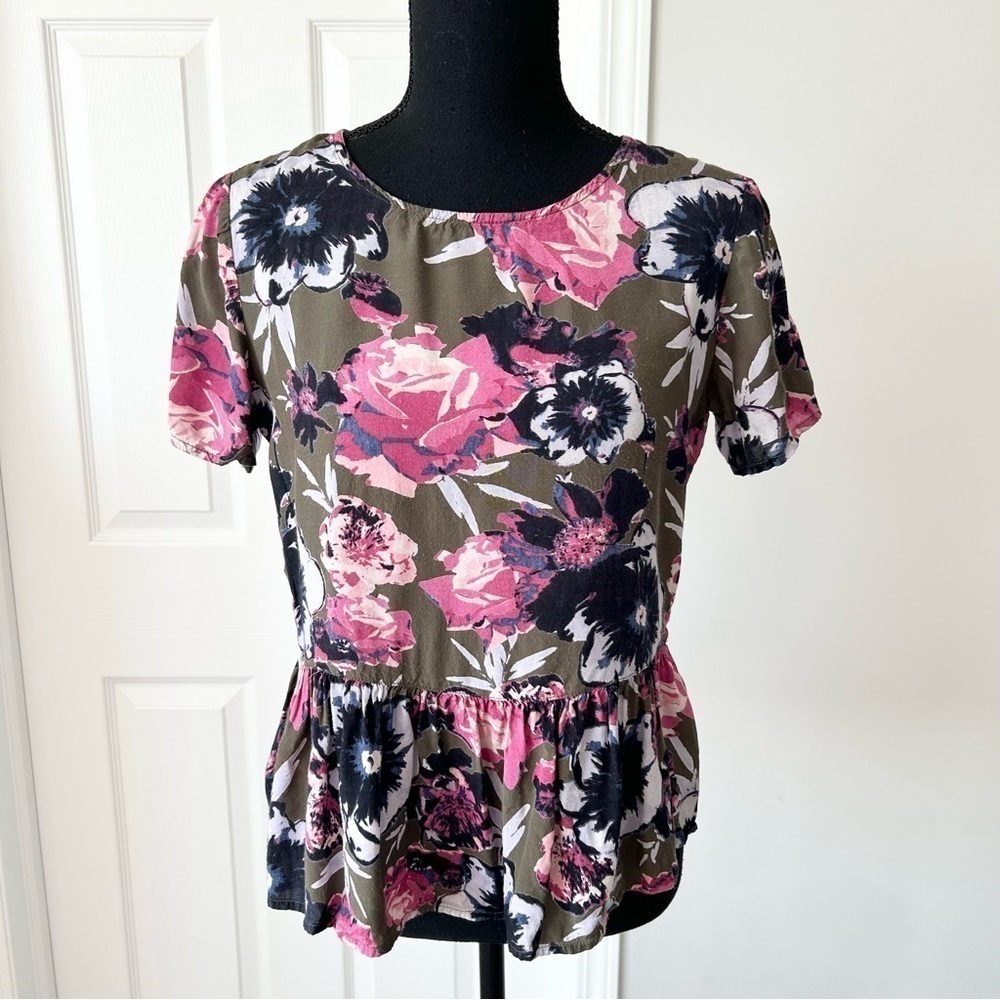 Vila Floral Print  Peplum Hem Babydoll Blouse